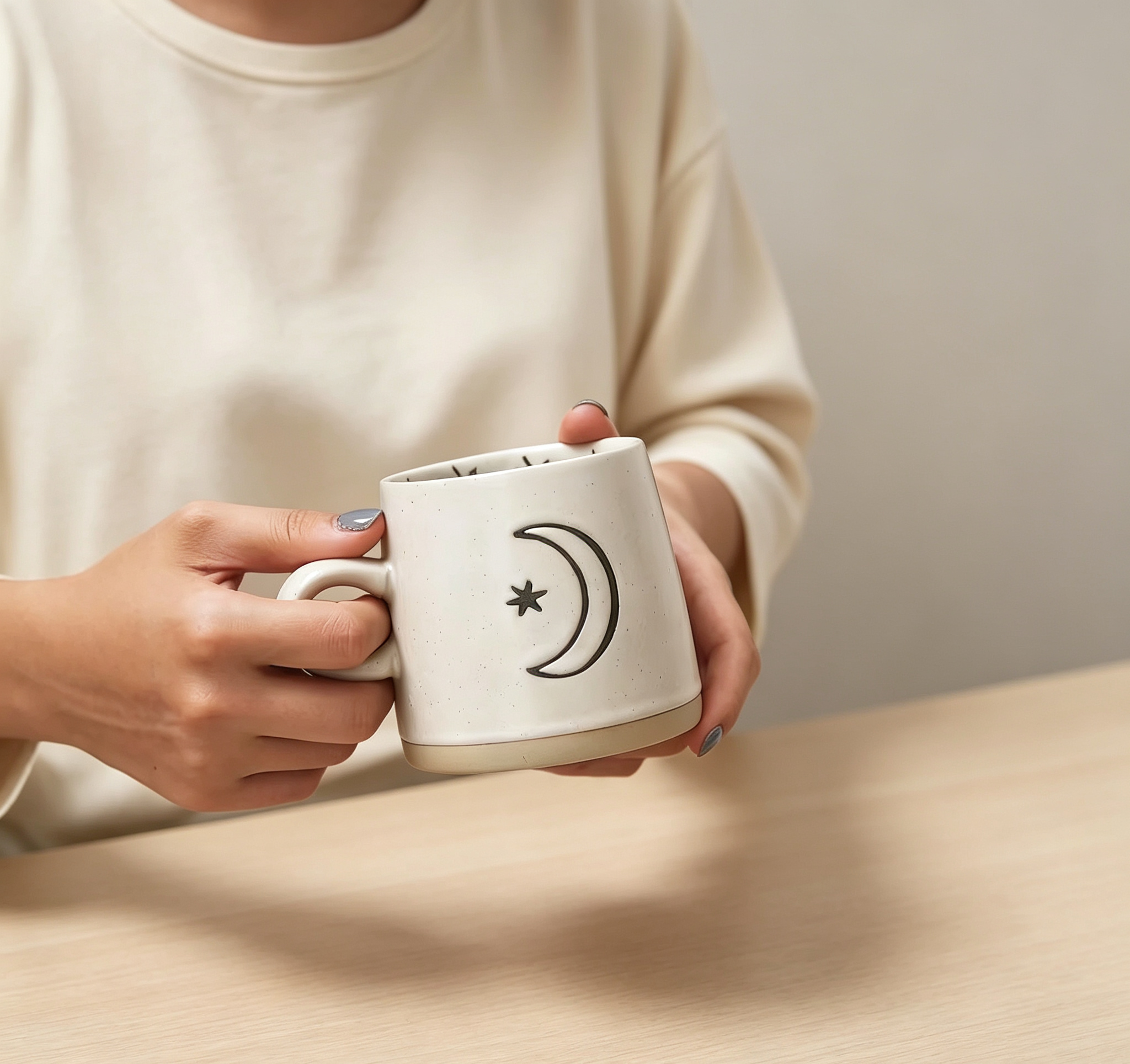 Vintage Hand-Drawn Sun Moon Raw Clay Cup