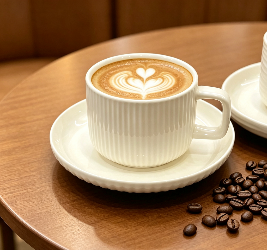3D Vertical Embossed White Bone China Cup & Saucer Set