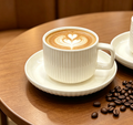 3D Vertical Embossed White Bone China Cup & Saucer Set