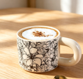 Cream White Chunky Round Handle Floral Water Mug