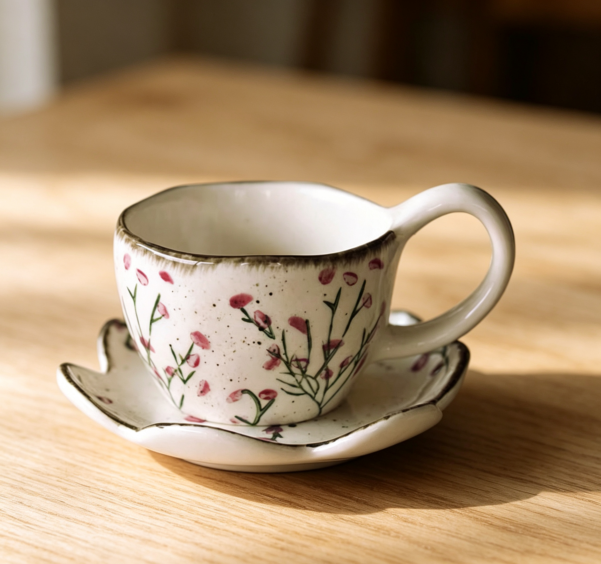 Speckled Hand-Drawn Twig Irregular Scalloped Tea Vessel