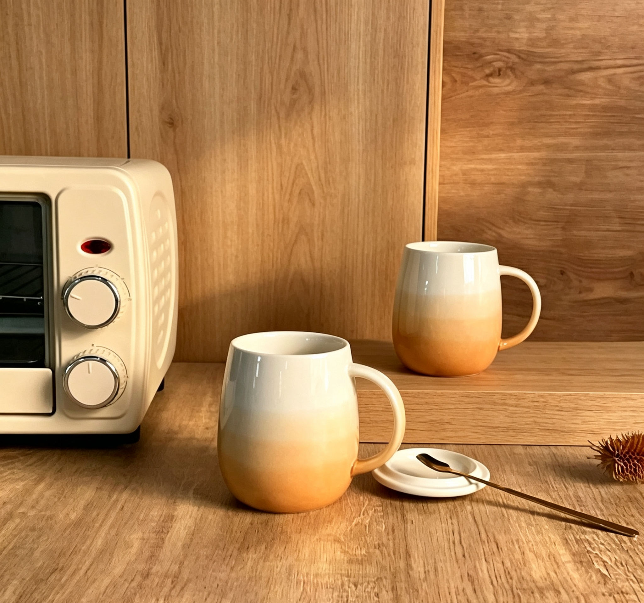Cream & Warm Orange Gradient Lidded Stoneware Mug