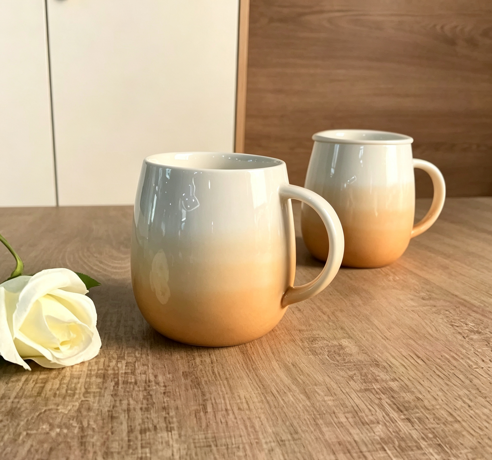 Cream & Warm Orange Gradient Lidded Stoneware Mug
