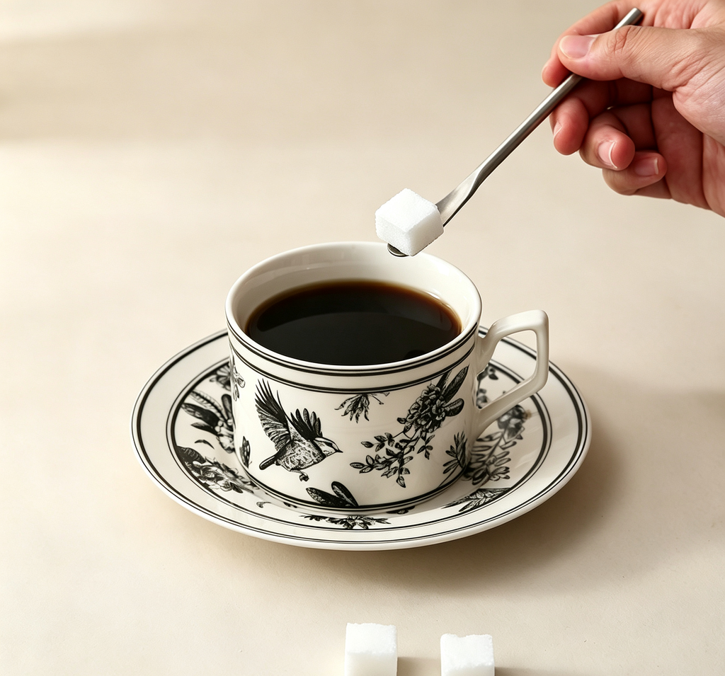French Retro Black Bird & Floral Bone China Cup & Saucer Set