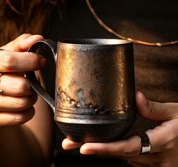 Handmade Gilded Rust Kiln-Change Stoneware Mug